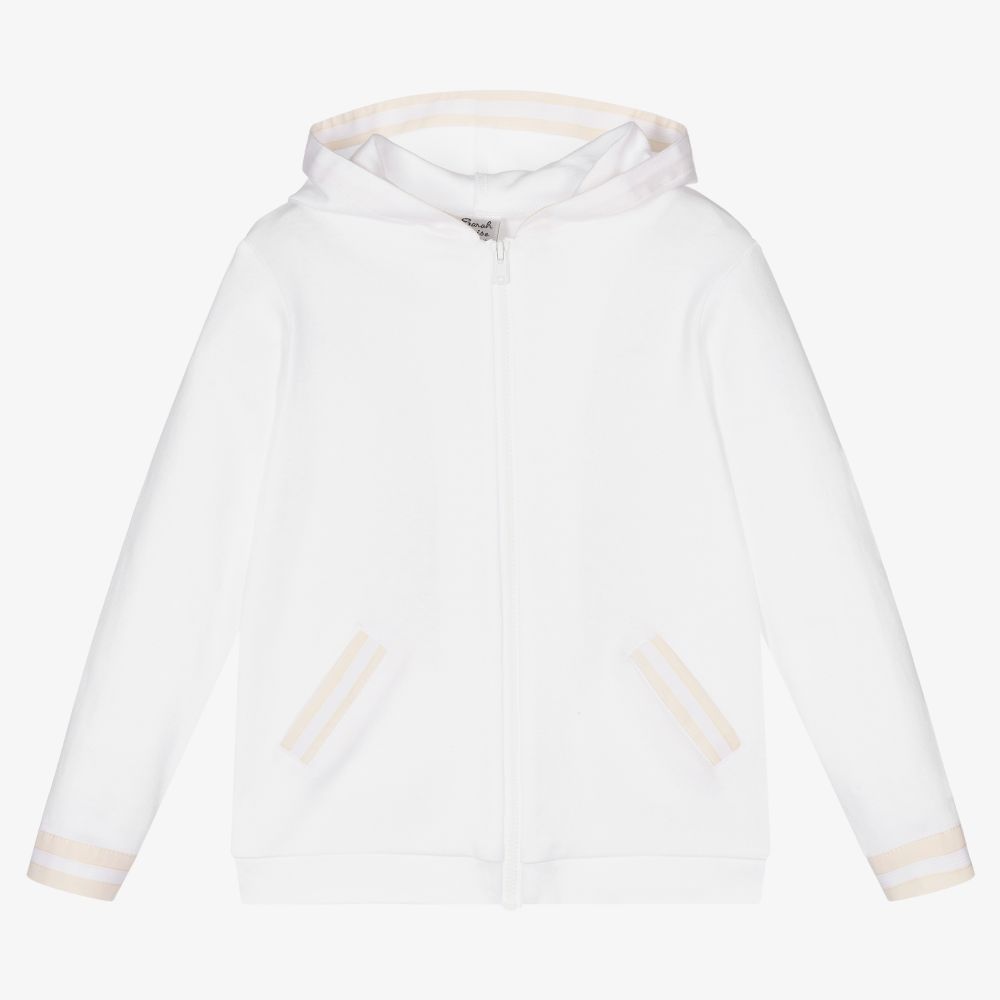 Sarah Louise - White Hooded Zip-Up Top | Childrensalon