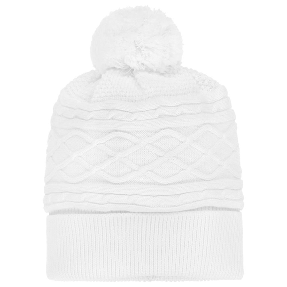 Sarah Louise - White Knitted Cotton Baby Hat | Childrensalon
