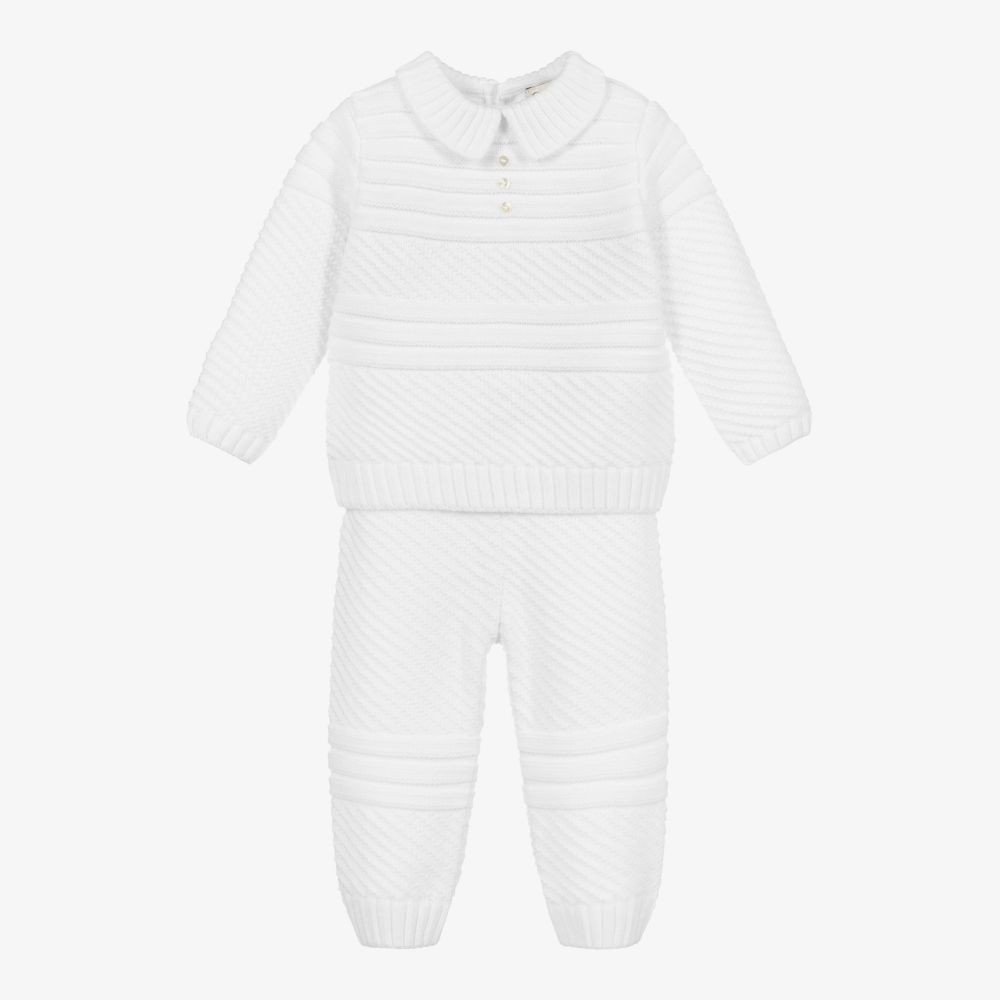 Sarah Louise - Ensemble pantalon blanc en maille  | Childrensalon