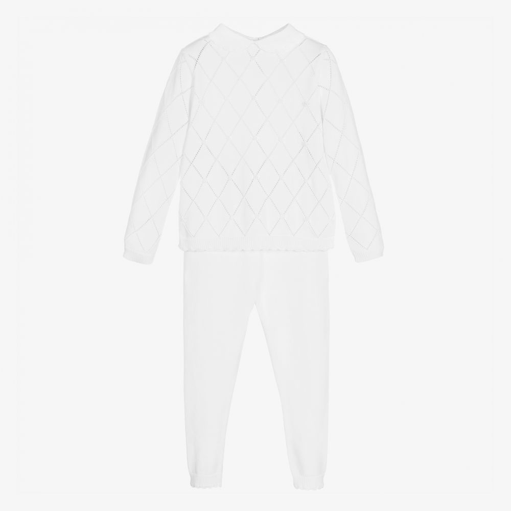 Sarah Louise - White Knitted Trouser Set | Childrensalon