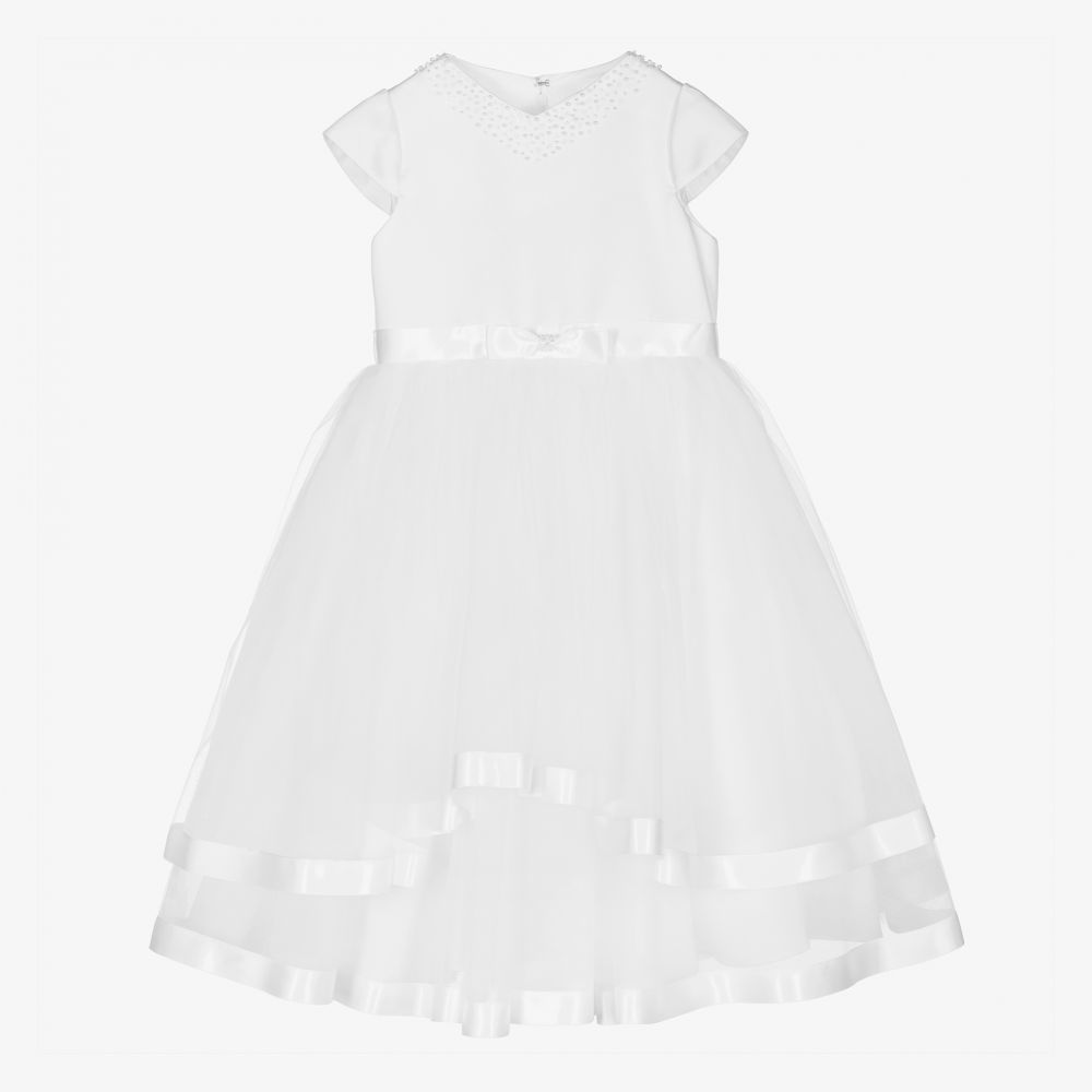 Sarah Louise - White Satin & Tulle Dress | Childrensalon