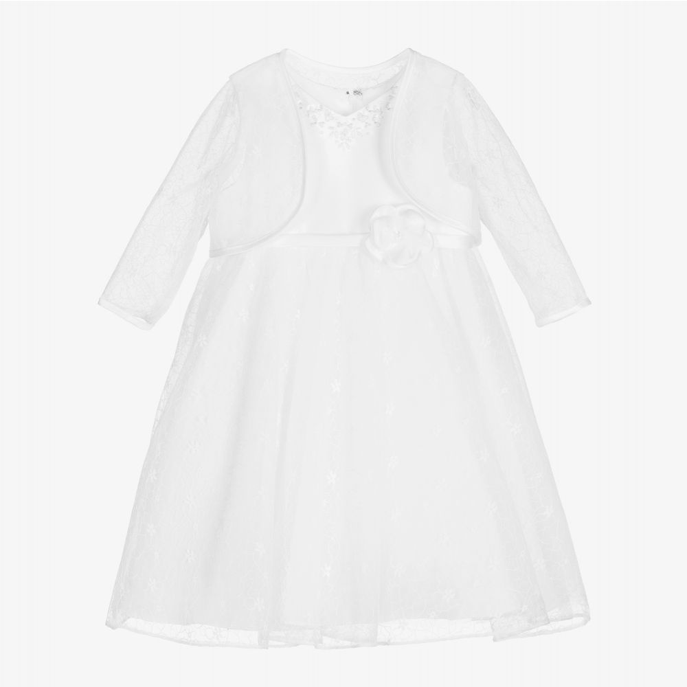 Sarah Louise - White Satin & Tulle Dress Set | Childrensalon