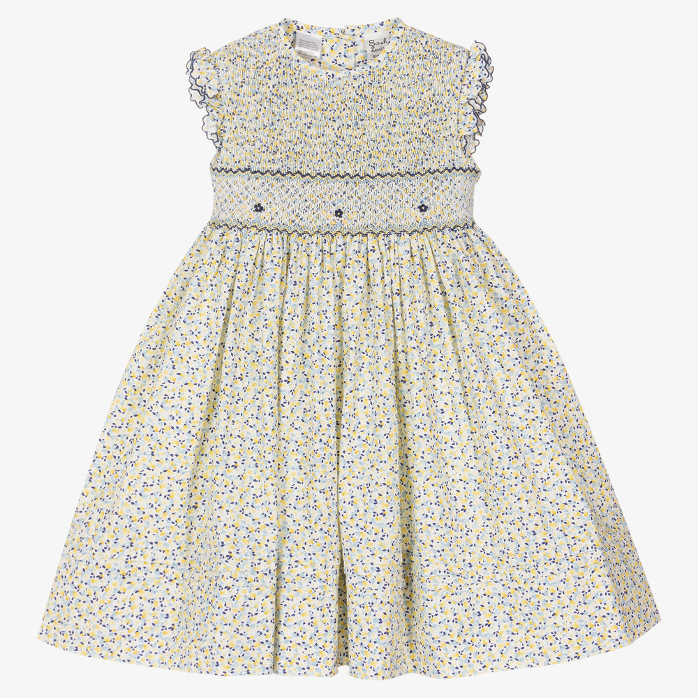 Sarah Louise - Robe jaune à fleurs à smocks | Childrensalon