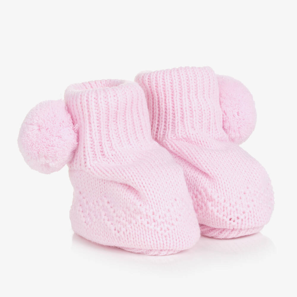Sätila of Sweden - Розовые вязаные пинетки с помпонами для малышек | Childrensalon