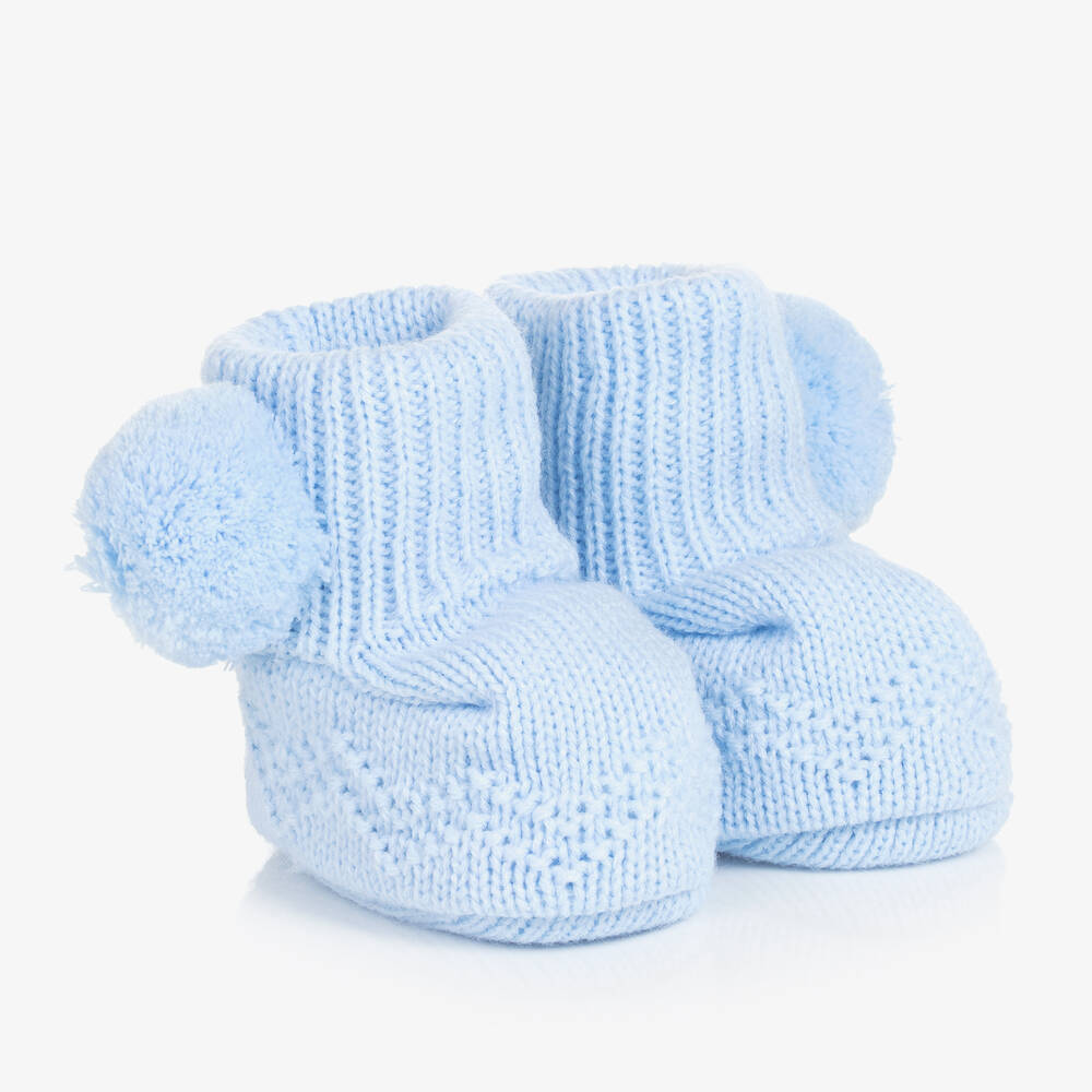 Satila of Sweden Blue Belle Pom Pom Baby Booties Childrensalon Outlet