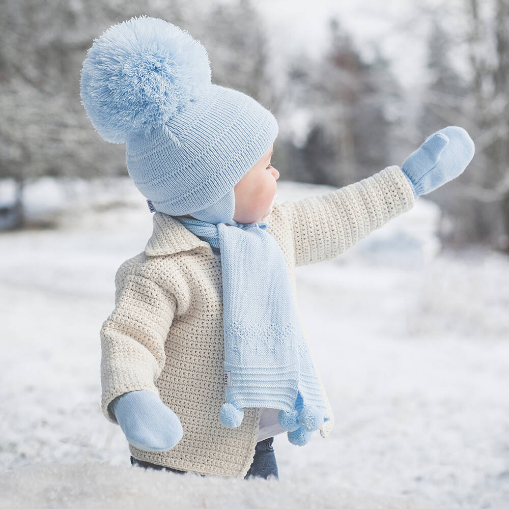 Sätila of Sweden-Blue Twiddle Knitted Baby Mittens | Childrensalon Outlet