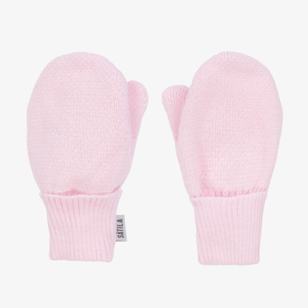 Sätila of Sweden-Girls Pale Pink Twiddle Knitted Baby Mittens | Childrensalon Outlet
