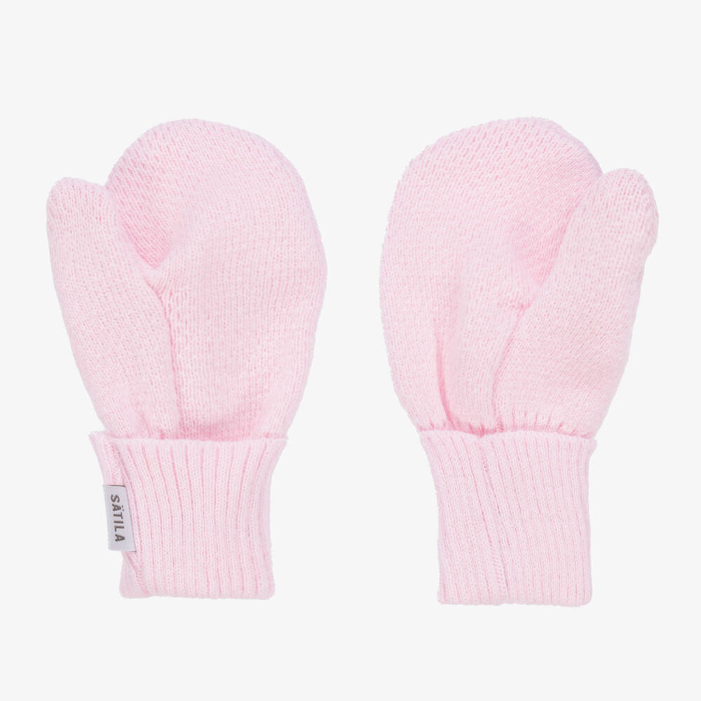 Sätila of Sweden-Girls Pale Pink Twiddle Knitted Baby Mittens | Childrensalon Outlet