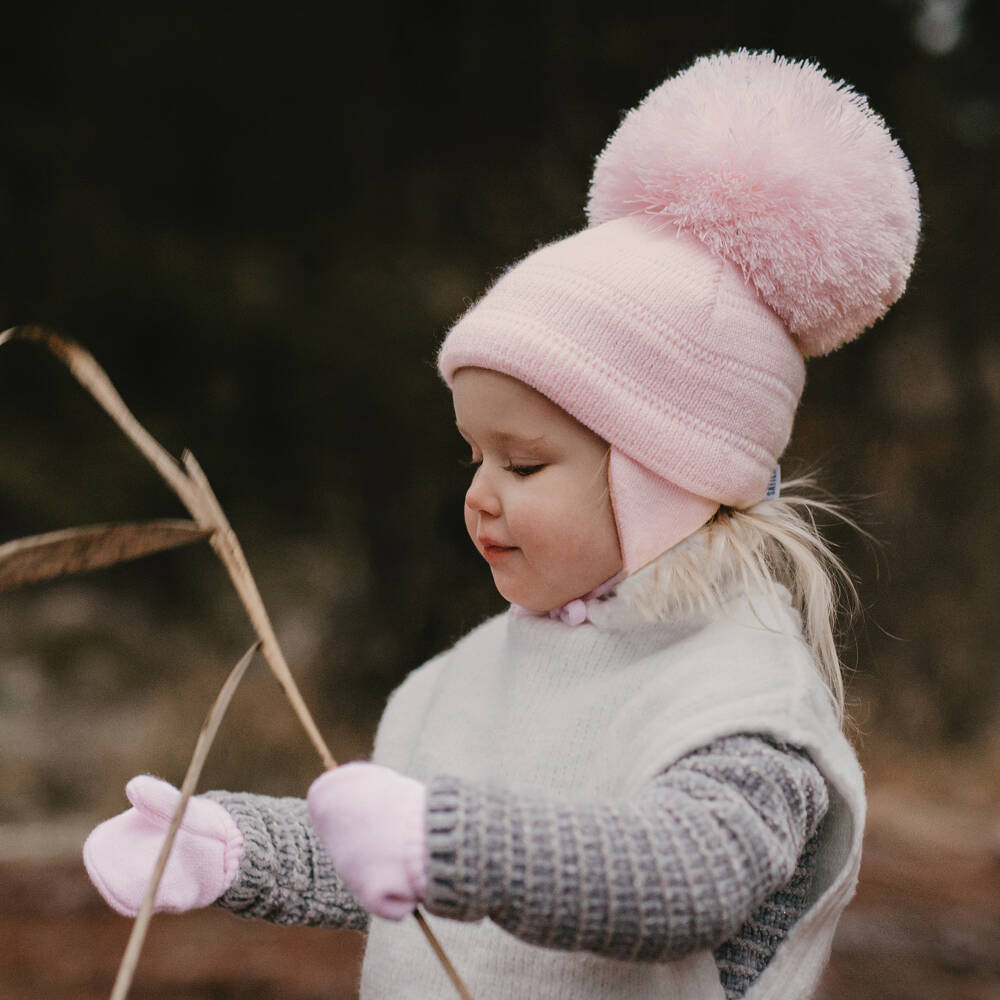 Sätila of Sweden-Girls Pale Pink Twiddle Knitted Baby Mittens | Childrensalon Outlet