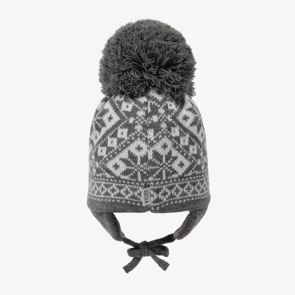 Sätila of Sweden-Grey Alice Knitted Large Pom-Pom Beanie | Childrensalon Outlet
