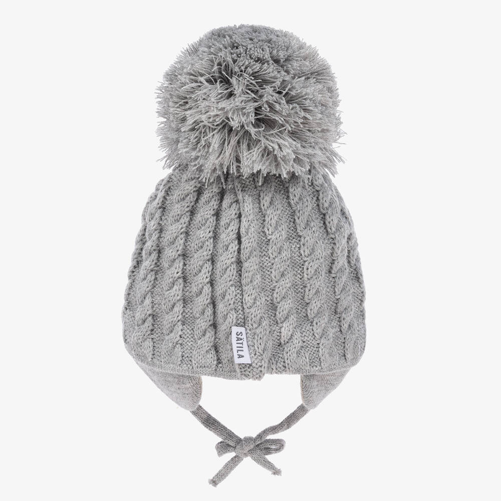 Sätila of Sweden-Grey Laura Knitted Giant Pom-Pom Beanie | Childrensalon Outlet