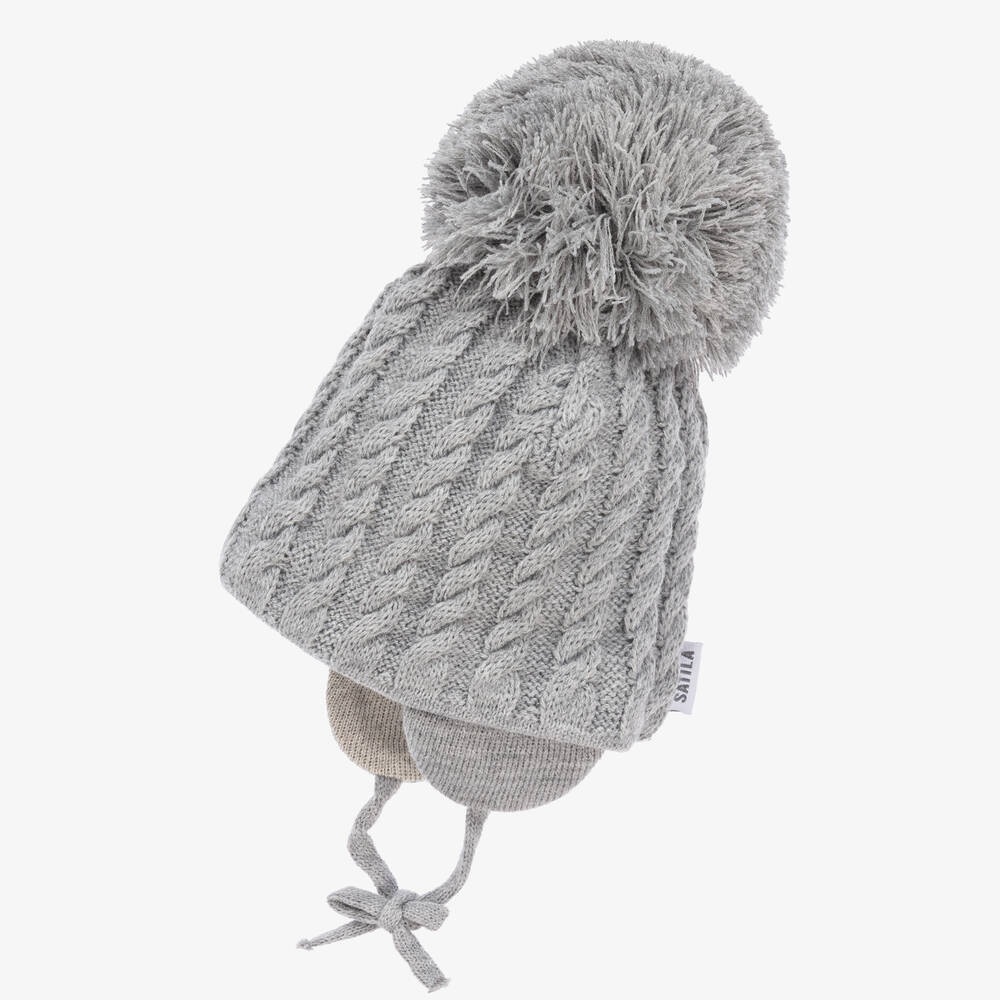Sätila of Sweden-Grey Laura Knitted Giant Pom-Pom Beanie | Childrensalon Outlet