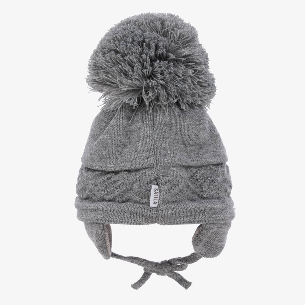 Sätila of Sweden-Grey Malva Knitted Giant Pom-Pom Beanie | Childrensalon Outlet