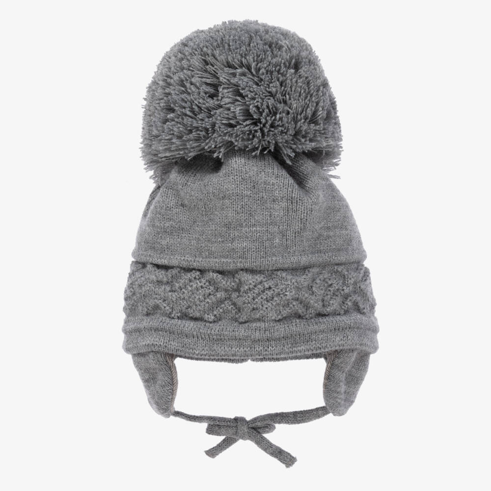Sätila of Sweden-Grey Malva Knitted Giant Pom-Pom Beanie | Childrensalon Outlet