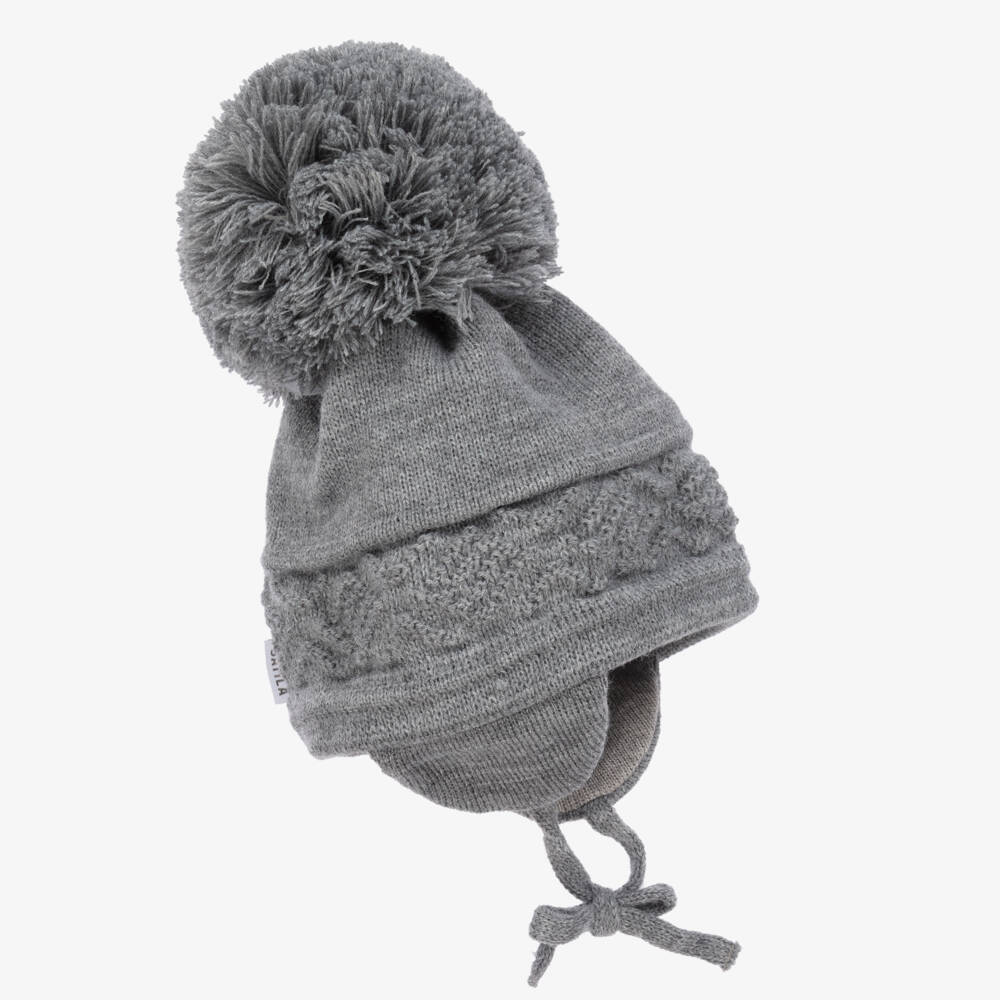 Sätila of Sweden-Grey Malva Knitted Giant Pom-Pom Beanie | Childrensalon Outlet