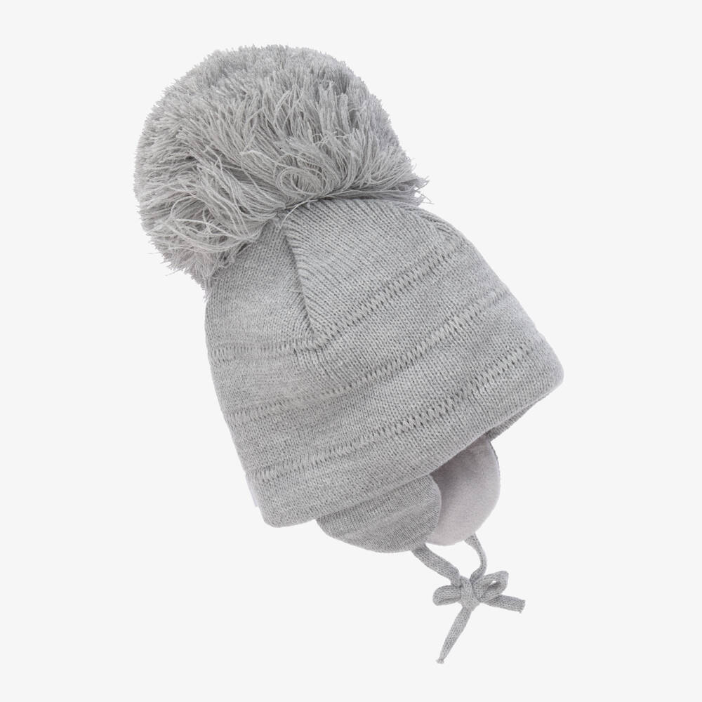 Sätila of Sweden-قبعة رمادية بوم بوم مع أربطة | Childrensalon Outlet