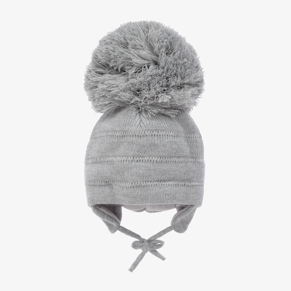 Sätila of Sweden-قبعة رمادية بوم بوم مع أربطة | Childrensalon Outlet
