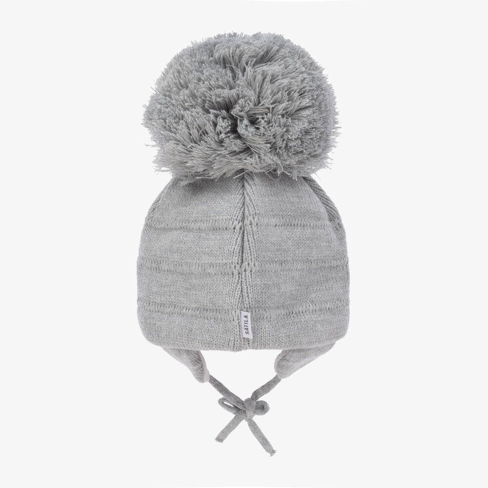 Sätila of Sweden-قبعة رمادية بوم بوم مع أربطة | Childrensalon Outlet
