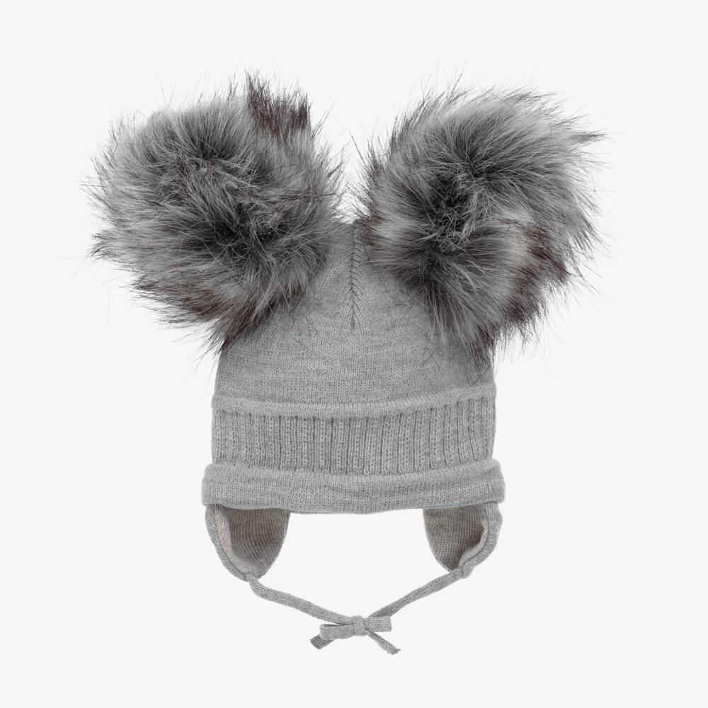 Sätila of Sweden-Grey Tindra Double Pom-Pom Hat | Childrensalon Outlet