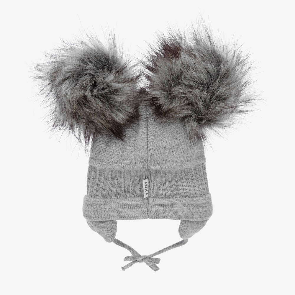 Sätila of Sweden-Grey Tindra Double Pom-Pom Hat | Childrensalon Outlet