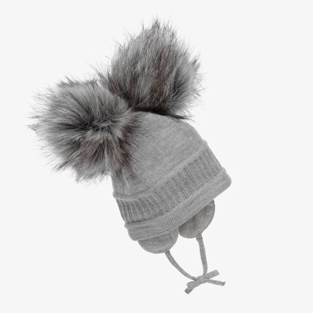 Sätila of Sweden-Grey Tindra Double Pom-Pom Hat | Childrensalon Outlet