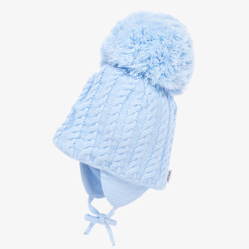 Sätila of Sweden-Light Blue Laura Knitted Giant Pom-Pom Beanie | Childrensalon Outlet