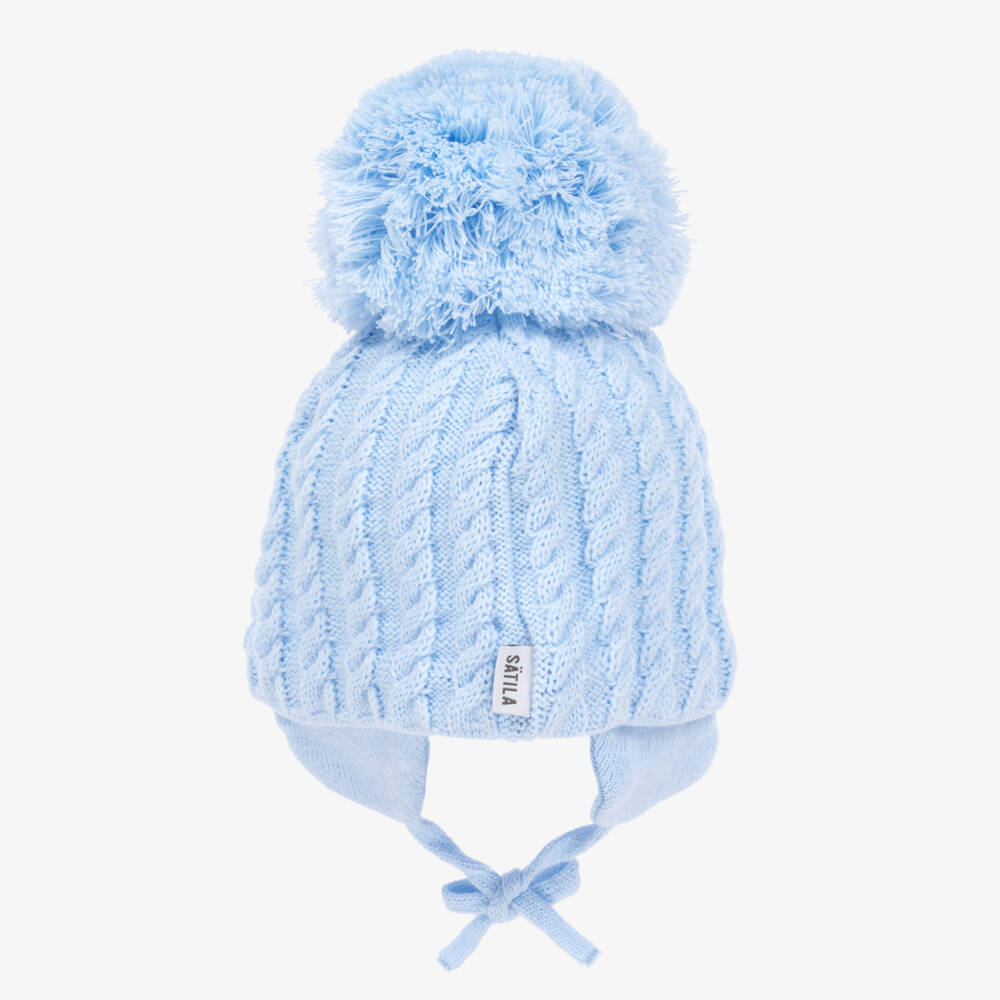 Sätila of Sweden-Light Blue Laura Knitted Giant Pom-Pom Beanie | Childrensalon Outlet