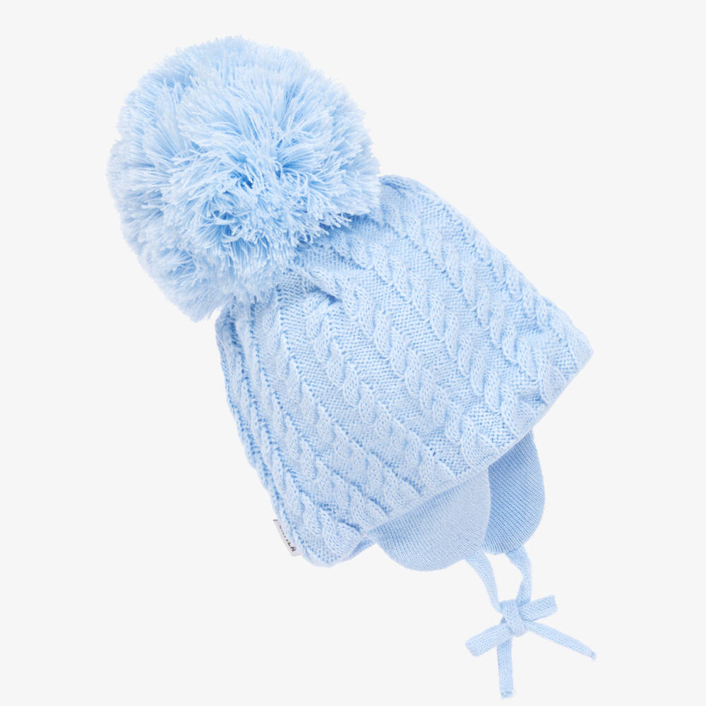 Sätila of Sweden-Light Blue Laura Knitted Giant Pom-Pom Beanie | Childrensalon Outlet