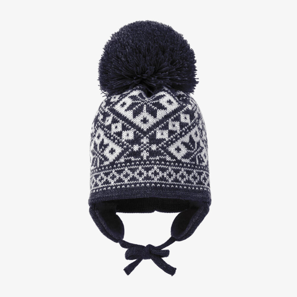 Sätila of Sweden-Navy Blue Alice Knitted Large Pom-Pom Beanie | Childrensalon Outlet