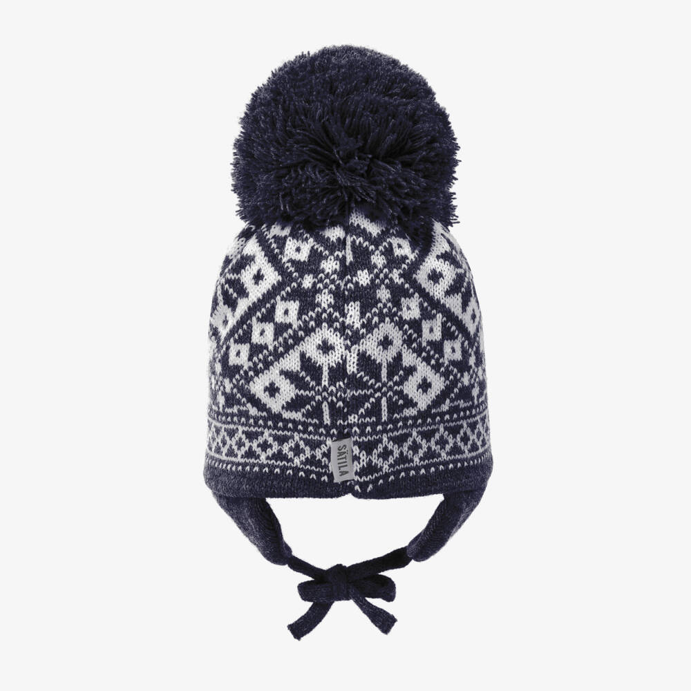 Sätila of Sweden-Navy Blue Alice Knitted Large Pom-Pom Beanie | Childrensalon Outlet