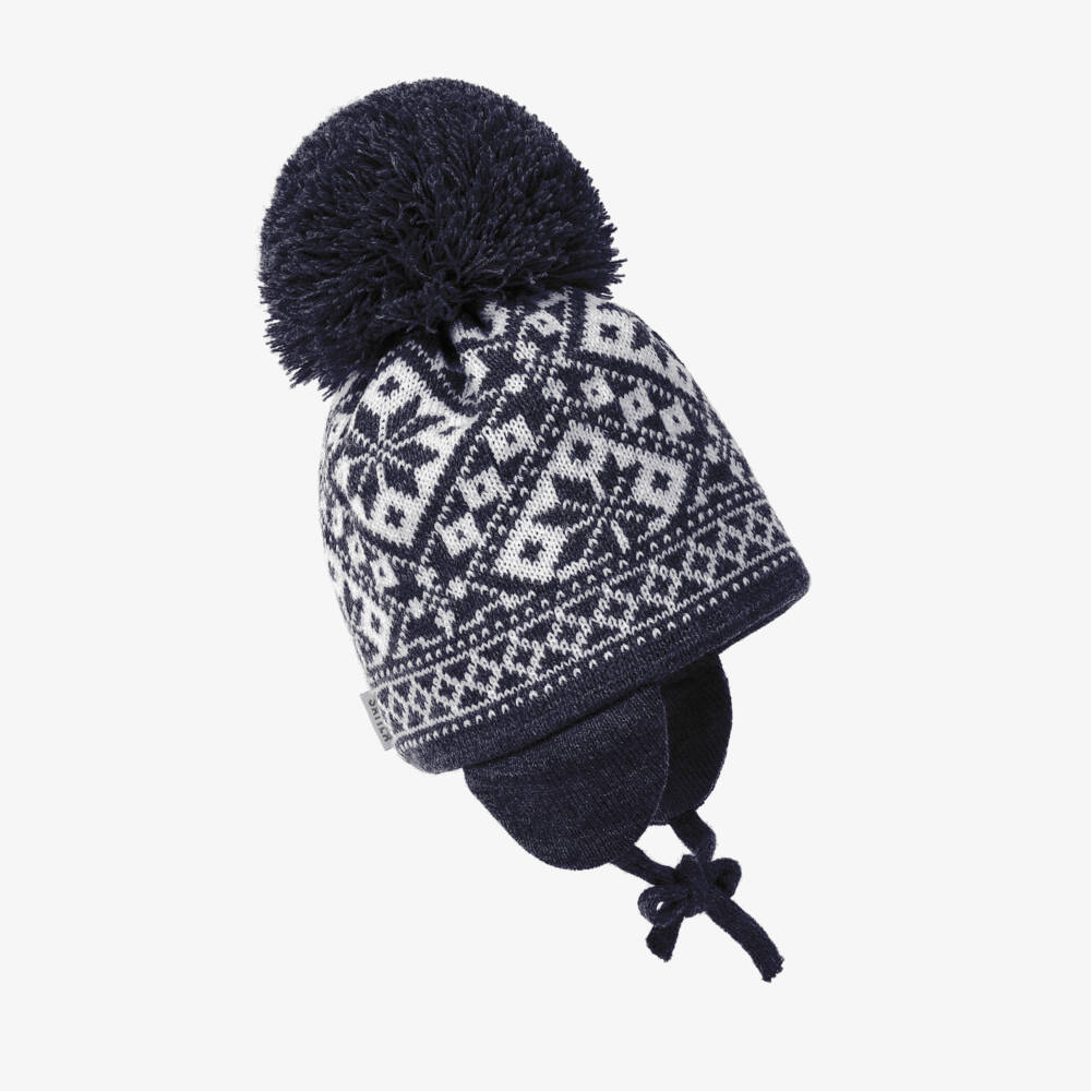 Sätila of Sweden-Navy Blue Alice Knitted Large Pom-Pom Beanie | Childrensalon Outlet