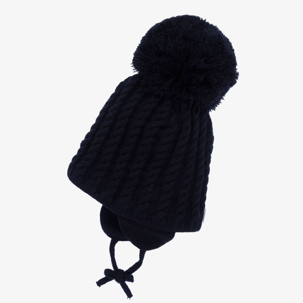Sätila of Sweden-Navy Blue Laura Knitted Giant Pom-Pom Beanie | Childrensalon Outlet