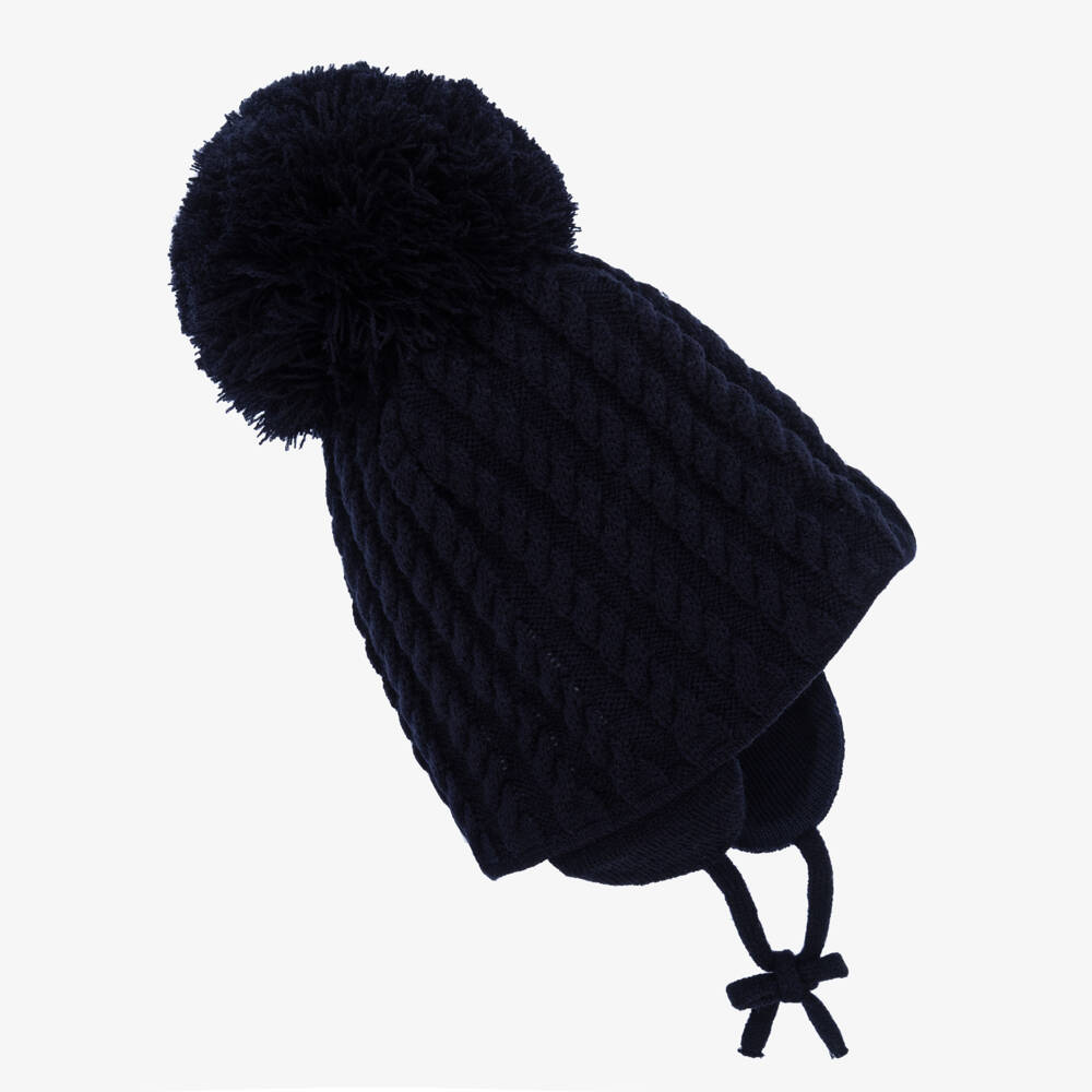 Sätila of Sweden-Navy Blue Laura Knitted Giant Pom-Pom Beanie | Childrensalon Outlet