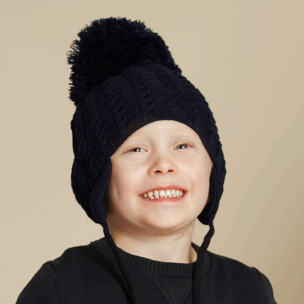 Sätila of Sweden-Navy Blue Laura Knitted Giant Pom-Pom Beanie | Childrensalon Outlet
