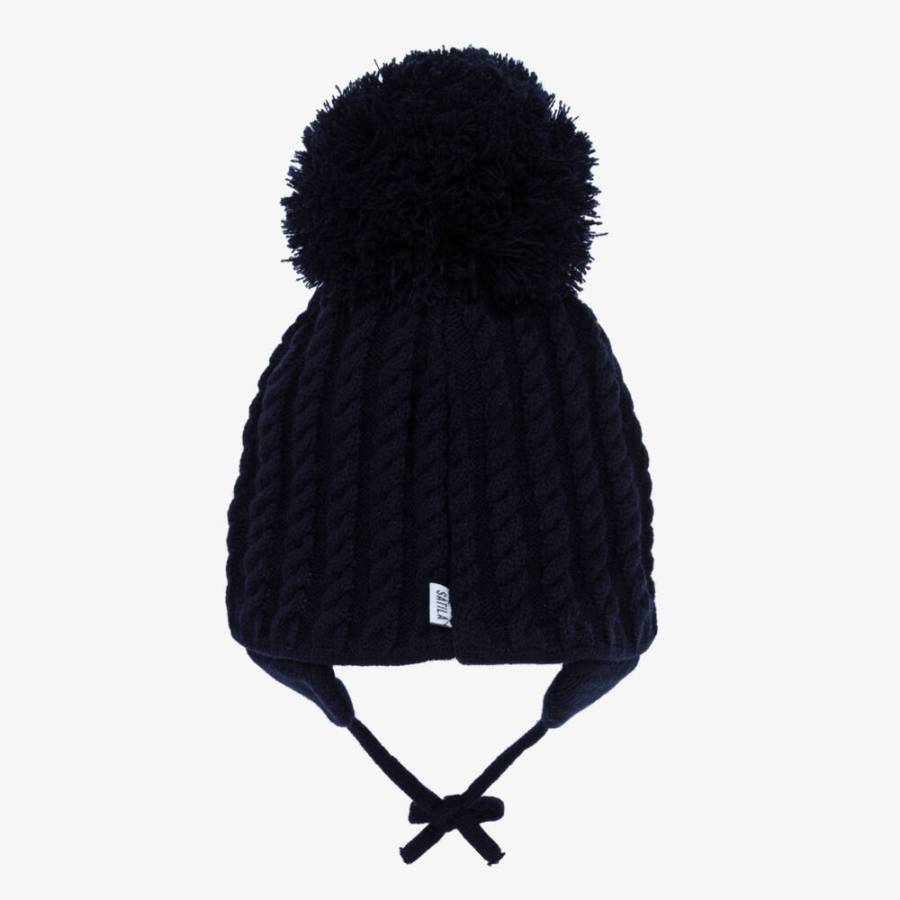 Sätila of Sweden-Navy Blue Laura Knitted Giant Pom-Pom Beanie | Childrensalon Outlet