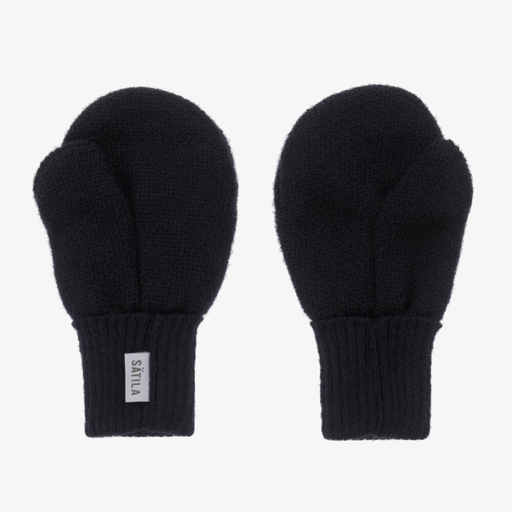 Sätila of Sweden-Navy Blue Twiddle Knitted Baby Mittens | Childrensalon Outlet
