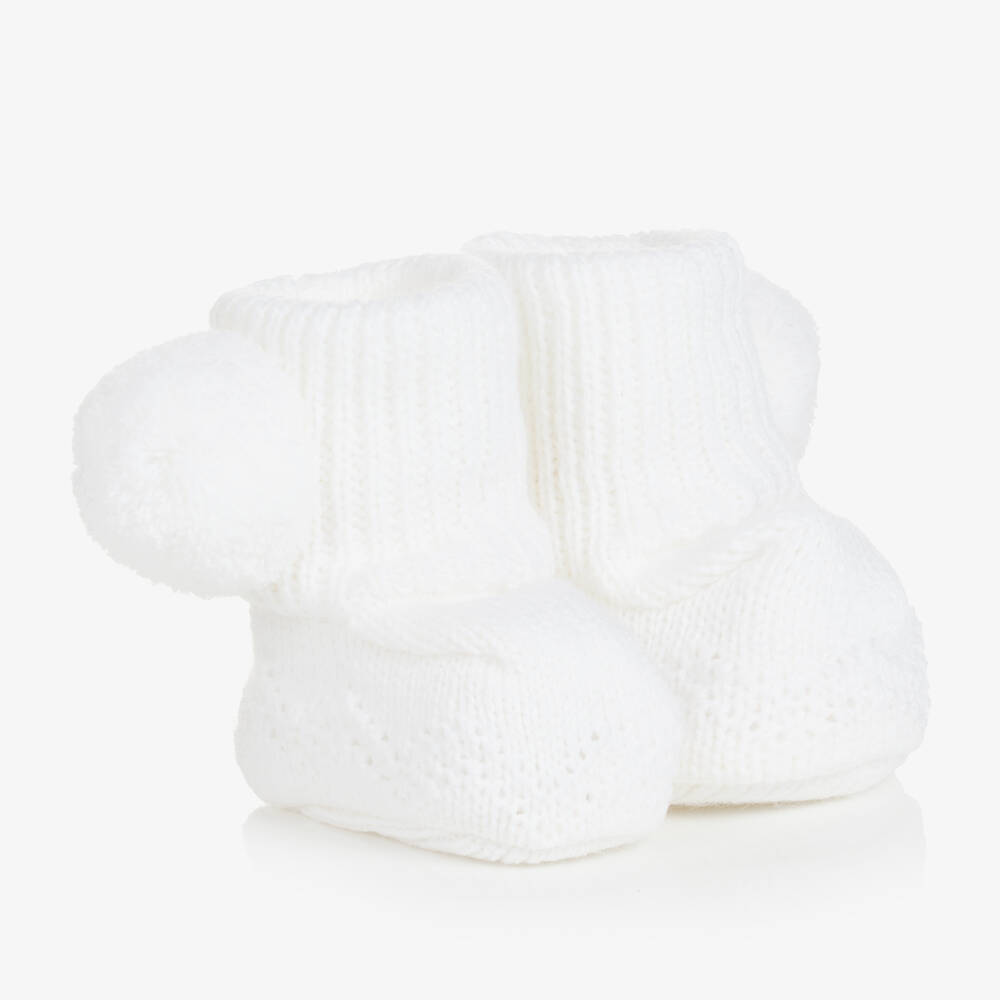 Sätila of Sweden-White Belle Pom-Pom Baby Booties | Childrensalon Outlet