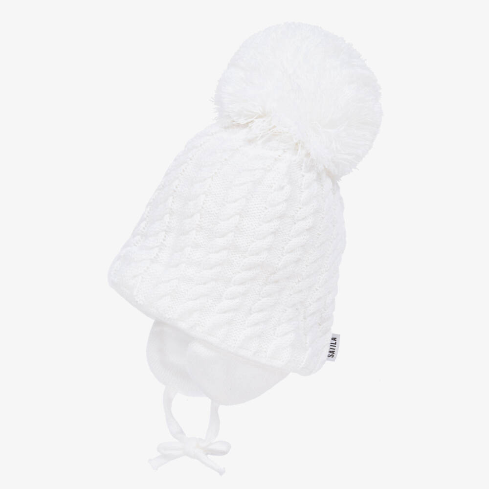 Sätila of Sweden-White Laura Knitted Giant Pom-Pom Beanie | Childrensalon Outlet