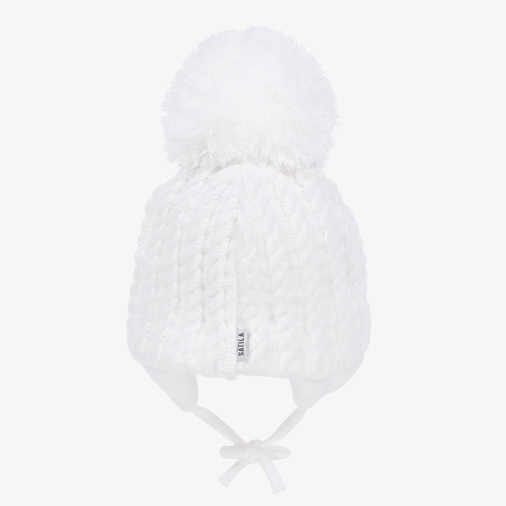 Sätila of Sweden-White Laura Knitted Giant Pom-Pom Beanie | Childrensalon Outlet
