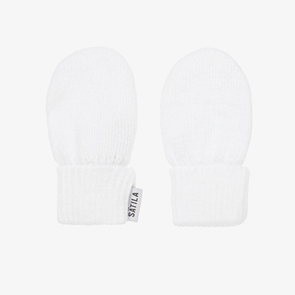 Sätila of Sweden-White Trixie Knitted Baby Mittens | Childrensalon Outlet