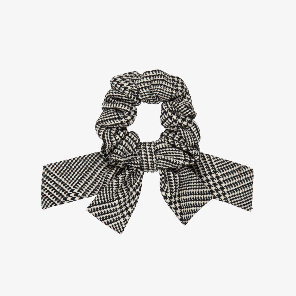 Self-Portrait-Girls Black & Beige Houndstooth Check Hair Scrunchie (23cm) | Childrensalon Outlet