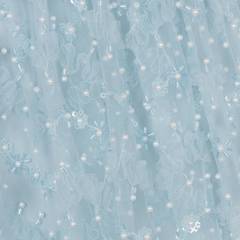 Self-Portrait-فستان تول لون أزرق مزين بخرز ولؤلؤ صناعي | Childrensalon Outlet