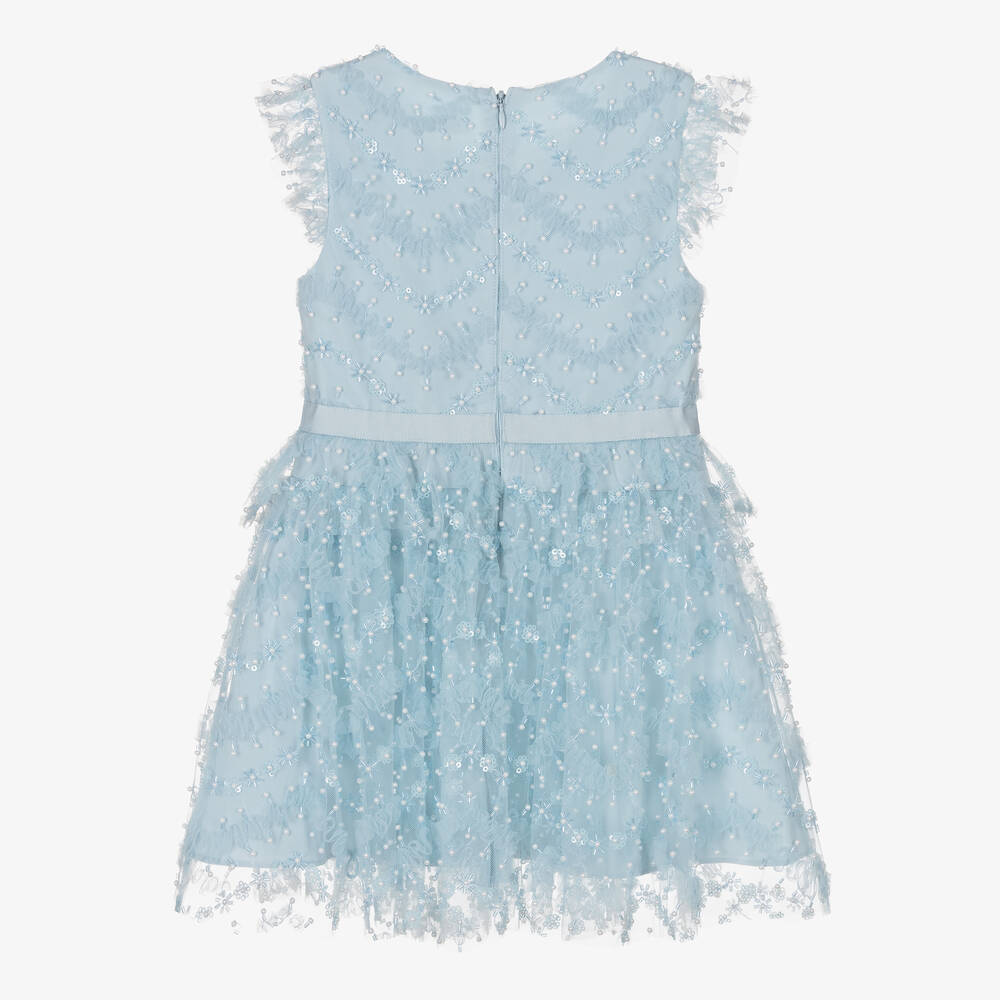 Self-Portrait-فستان تول لون أزرق مزين بخرز ولؤلؤ صناعي | Childrensalon Outlet