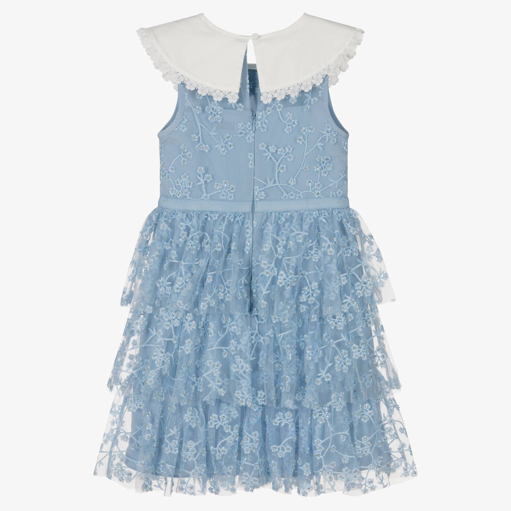 Self-Portrait-Girls Blue Beaded Tulle Dress | Childrensalon Outlet