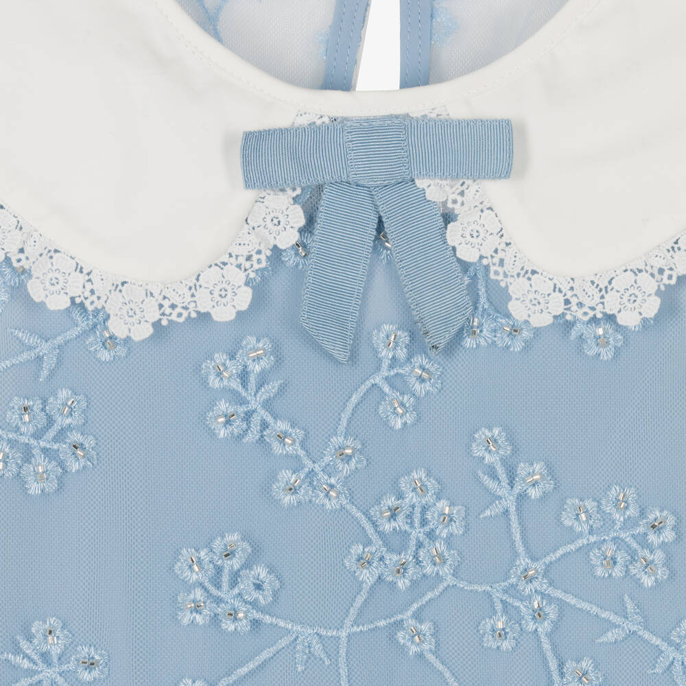 Self-Portrait-Girls Blue Beaded Tulle Dress | Childrensalon Outlet