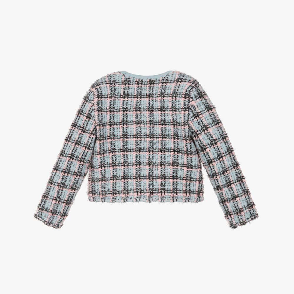 Self-Portrait-Girls Blue & Black Knitted Tweed-Effect Cardigan | Childrensalon Outlet