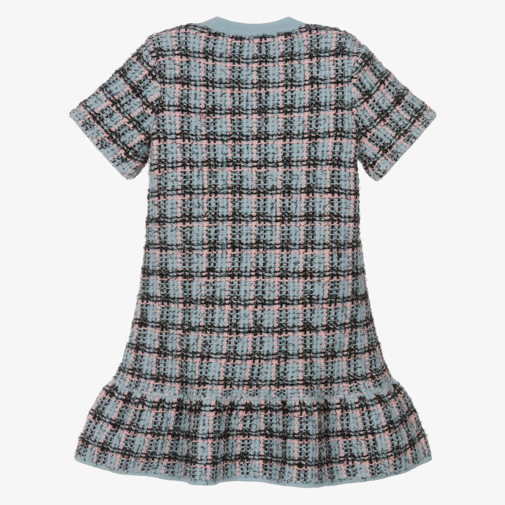 Self-Portrait-Girls Blue & Black Knitted Tweed-Effect Dress | Childrensalon Outlet