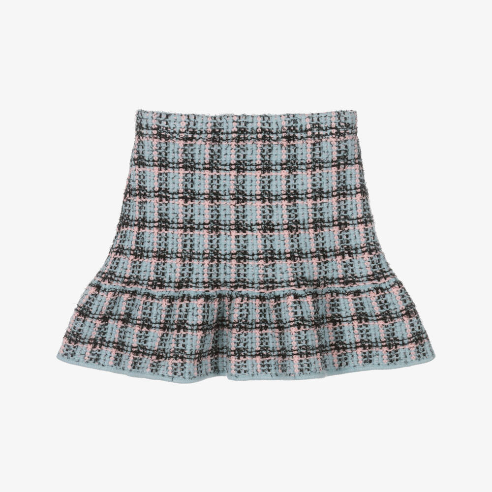 Self-Portrait-Girls Blue & Black Knitted Tweed-Effect Skirt | Childrensalon Outlet