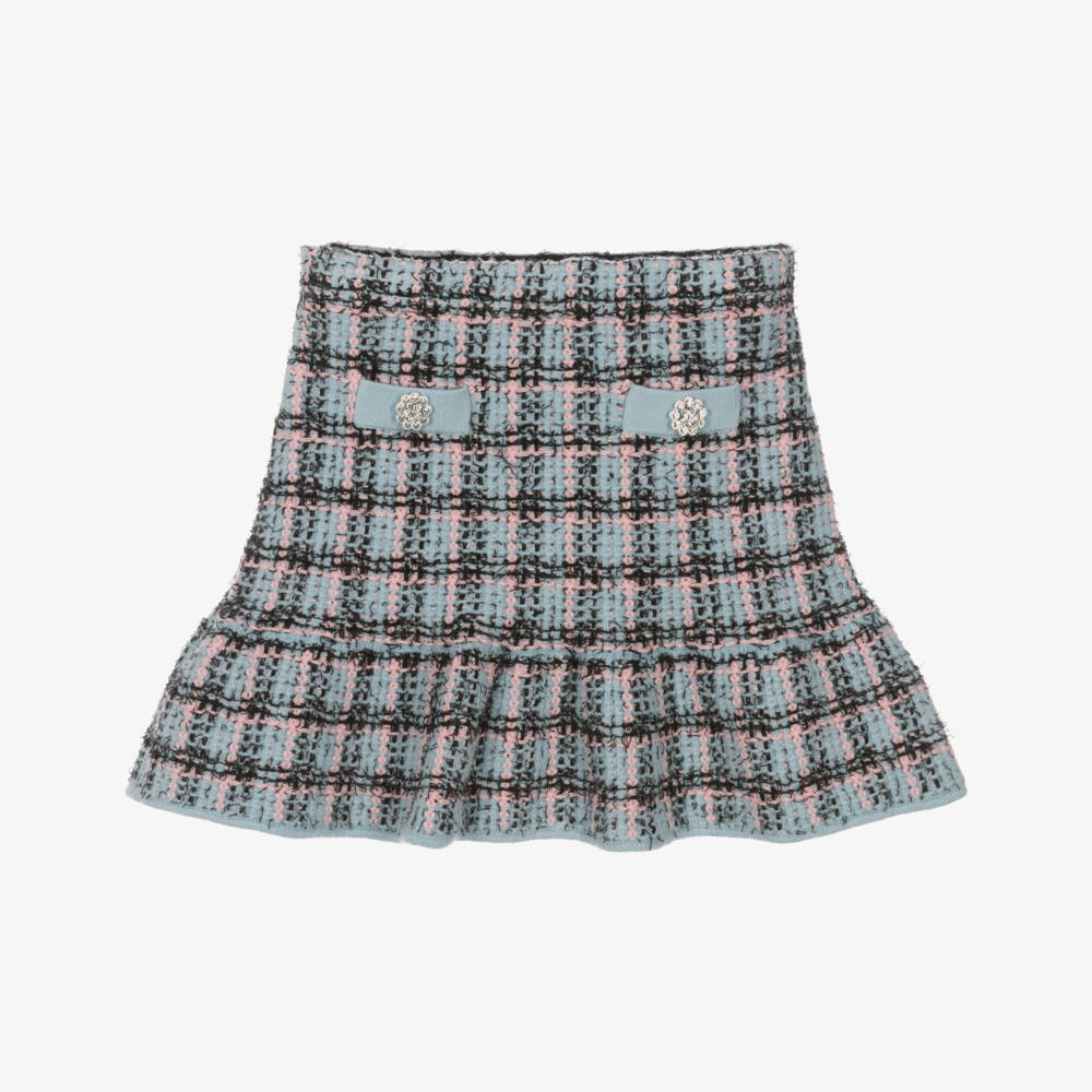 Self-Portrait-Girls Blue & Black Knitted Tweed-Effect Skirt | Childrensalon Outlet