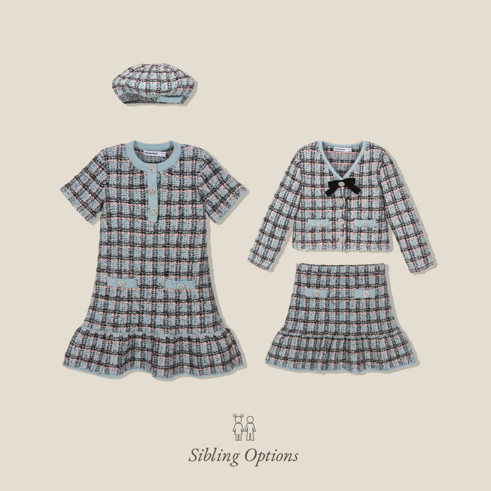 Self-Portrait-Girls Blue & Black Knitted Tweed-Effect Skirt | Childrensalon Outlet